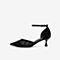 Tata/他她2020夏专柜同款黑色布水钻尖头一字带高跟女凉鞋WMY01BK0
