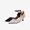 Tata/他她2020夏专柜同款黑色布水钻尖头一字带高跟女凉鞋WMY01BK0