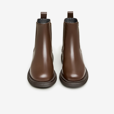 Tata/他她2023冬商场同款牛皮百搭圆头拼接切尔西靴新7UG40DD3