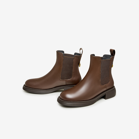 Tata/他她2023冬商场同款牛皮百搭圆头拼接切尔西靴新7UG40DD3