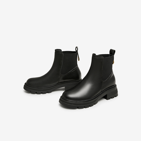 Tata/他她2023冬商场同款百搭圆头牛皮厚底切尔西靴新YBD02DD3