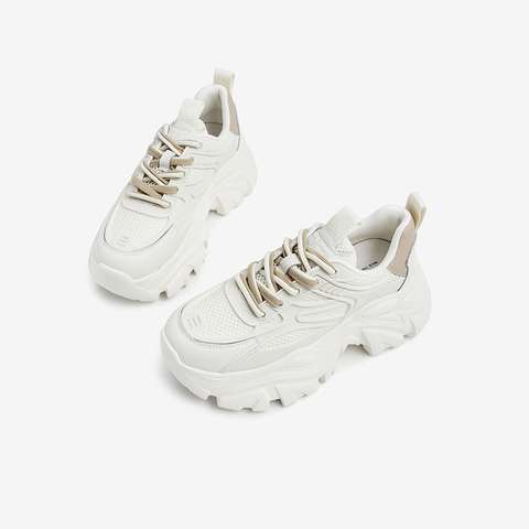 Tata/他她2023秋时尚拼接休闲厚底老爹鞋系带女WOG01CM3