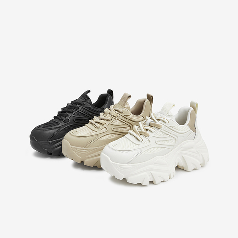 Tata/他她2023秋时尚拼接休闲厚底老爹鞋系带女WOG01CM3