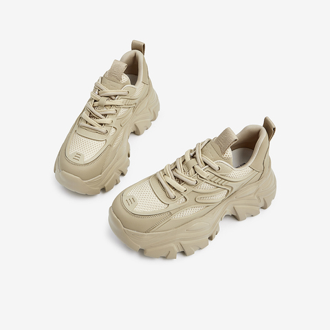 Tata/他她2023秋时尚拼接休闲厚底老爹鞋系带女WOG01CM3