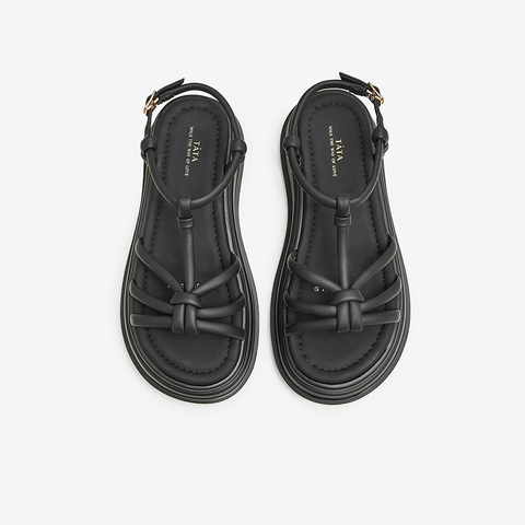 TATA/他她2024夏时尚简约百搭女厚底一字带凉鞋新款DWFU1BL4