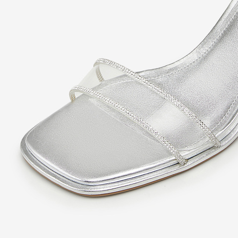 Tata/他她2024夏商场同款简约百搭女款一字带粗跟凉鞋XEK02BL4