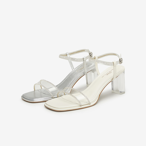 Tata/他她2024夏商场同款简约百搭女款一字带粗跟凉鞋XEK02BL4