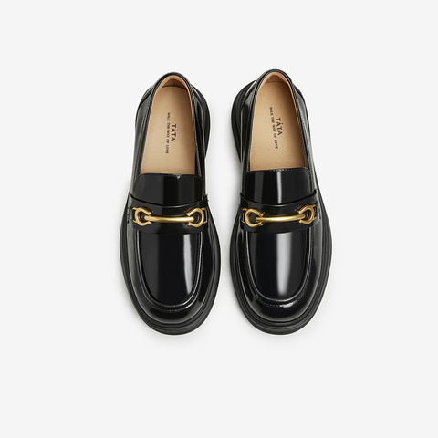 TATA/他她2024春时尚休闲纯色复古厚底圆头女乐福鞋7PJ33AA4