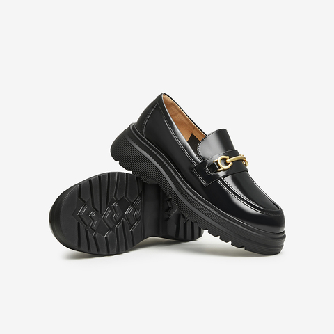 TATA/他她2024春时尚休闲纯色复古厚底圆头女乐福鞋7PJ33AA4