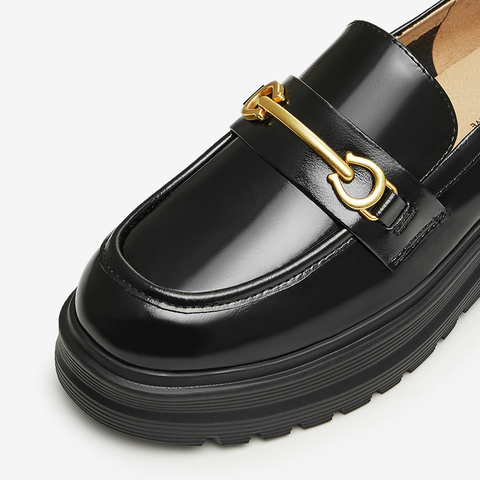 TATA/他她2024春时尚休闲纯色复古厚底圆头女乐福鞋7PJ33AA4