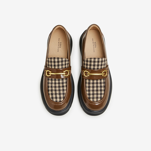 TATA/他她2024春时尚休闲纯色复古厚底圆头女乐福鞋7PJ33AA4