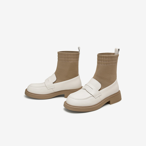 TATA/他她2024冬商场同款时尚休闲乐福袜靴女新款CAE01DZ4