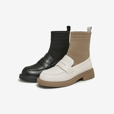 TATA/他她2024冬商场同款时尚休闲乐福袜靴女新款CAE01DZ4