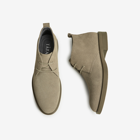 Tata/他她2024冬时尚简约百搭系带纯色低靴男新款VVX03DD4