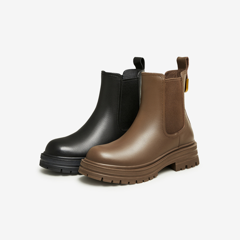 Tata/他她2024冬时尚简约经典厚底牛皮休闲切尔西靴新WAQA2DD4