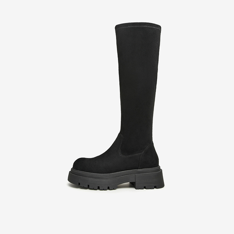 Tata/他她2024冬纯色潮流弹力靴时装靴女新款WD802DG4