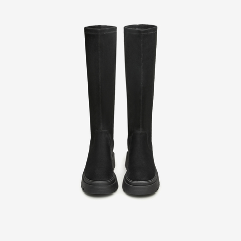 Tata/他她2024冬纯色潮流弹力靴时装靴女新款WD802DG4