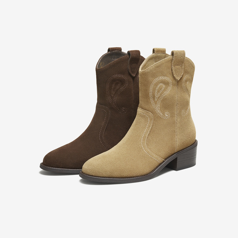 TATA/他她2025冬商场同款复古女时尚休闲西部靴新款UVW01DZ5