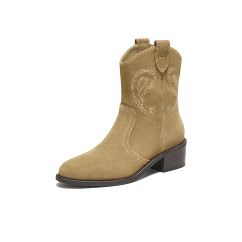 TATA/他她2025冬商场同款复古女时尚休闲西部靴新款UVW01DZ5