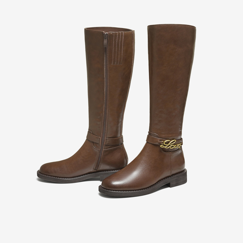 TATA/他她2025冬商场同款复古女时尚休闲骑士靴新款7TGB5DG5