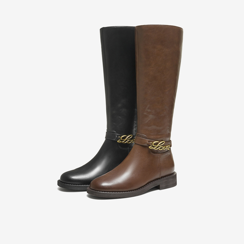 TATA/他她2025冬商场同款复古女时尚休闲骑士靴新款7TGB5DG5