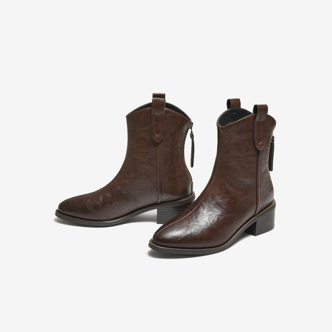 TATA/他她2025冬商场同款复古女时尚休闲西部靴新款UVF01DZ5