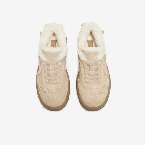 TATA/他她2025冬百搭时尚简约女板鞋薄绒新款