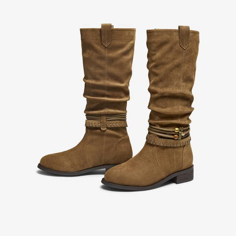 TATA/他她2025冬百搭通勤时装靴女休闲长靴新款