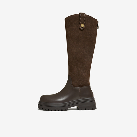 TATA/他她2025冬百搭时尚简约女骑士靴新款7D284DG5