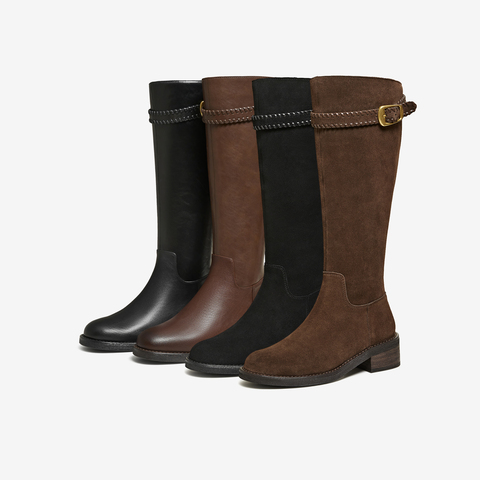 TATA/他她2025冬百搭时尚简约女骑士靴新款7J680DG5