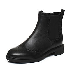 Teenmix/天美意冬专柜同款黑色牛皮英伦风切尔西靴女靴CBE42DD7