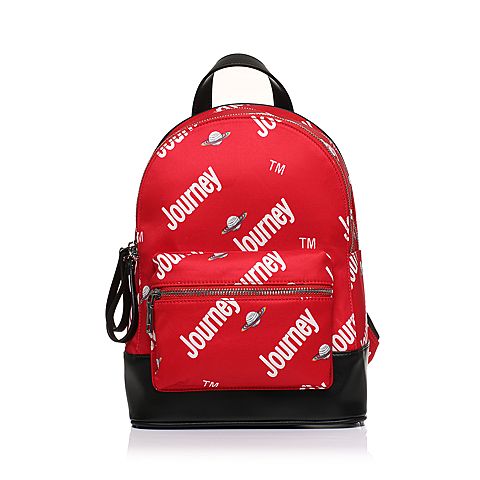 Teenmix/天美意春专柜同款红/黑色潮酷字母学院风双肩包女包X1434AX8
