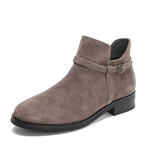 Teenmix/天美意冬商场同款灰色羊绒皮革舒适方跟女短靴AS531DD8