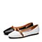 Teenmix/天美意春专柜同款白/棕色牛皮平跟奶奶鞋浅口女单鞋AQ711AQ8