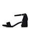 Teenmix/天美意夏专柜同款黑色羊绒皮革一字带粗跟女凉鞋AR401BL8
