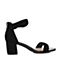 Teenmix/天美意夏专柜同款黑色羊绒皮一字带粗跟女凉鞋AR481BL8