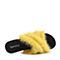 Teenmix/天美意夏专柜同款黄色貂毛皮/纺织品多条带方跟女拖鞋AR461BT8