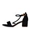 Teenmix/天美意夏季黑色羊皮革时尚简约中空方跟女凉鞋17070BL8