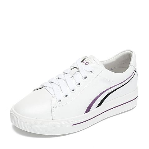 Teenmix/天美意秋专柜同款白色牛皮革撞色平跟小白鞋女休闲鞋AR841CM8