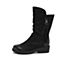 Teenmix/天美意冬专柜同款黑色牛皮革时尚褶皱方跟女中靴(绒里)6JQ75DS8