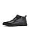 Teenmix/天美意冬商场同款黑色软面牛皮革褶皱舒适平跟男低靴（绒里）BMT05DD8