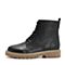 Teenmix/天美意冬商场同款黑色牛皮革方跟马丁靴女短靴AS521DD8