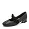 Teenmix/天美意秋商场同款黑色牛皮革/纺织品方跟玛丽珍鞋女单鞋CH501CQ8