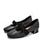 Teenmix/天美意秋商场同款黑色牛皮革/纺织品方跟玛丽珍鞋女单鞋CH501CQ8