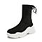 Teenmix/天美意冬商场同款黑色纺织品厚底运动风女休闲靴AT041DZ8