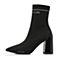 Teenmix/天美意冬商场同款黑色纺织品通勤风粗高跟女中靴CIN60DZ8