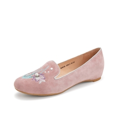 Teenmix/天美意2019春新款商场同款粉色珍珠亮片羊绒皮革女皮鞋单鞋6UK28AQ9