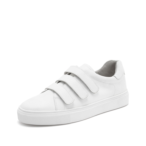Teenmix/天美意春新款商场同款白色魔术贴牛皮革女皮鞋CH321AM9