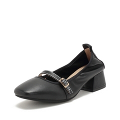 Teenmix/天美意2019春新款商场同款黑色优雅牛皮革女皮鞋CAD16AQ9