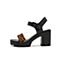 Teenmix/天美意夏新款商场同款黑/棕黑色一字带高跟女皮凉鞋6K213BL9
